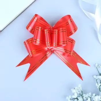Подарочный Бант - бабочка №5 «Золотые полосы», красный, для упаковки подарков