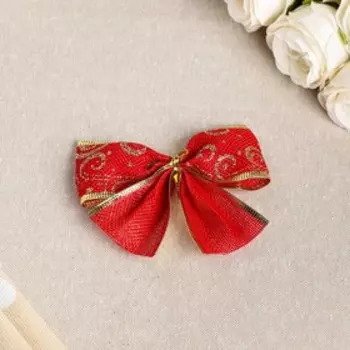 Бант новогодний, праздничный "Фейерверк", красно-золотой, 11 х 9 см