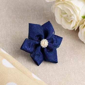 Бант с резинкой "Мамина любовь", синий, 7 см