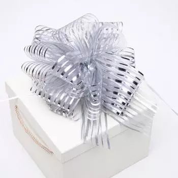 Подарочный бант - шар №10 «Полоски», цвет серебро, для упаковки подарков