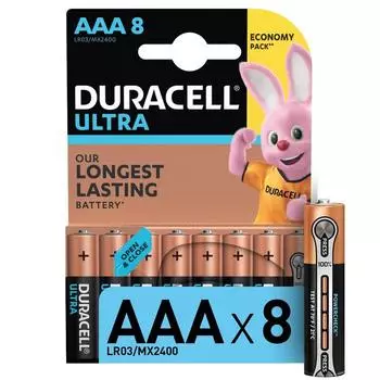 Батарейка алкалиновая Duracell Ultra Power, AAA, LR03-8BL, 1.5В, 8 шт.