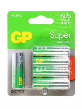 Батарейка алкалиновая GP Super, AA, LR6-10BL, 1.5В, 8+2 шт.