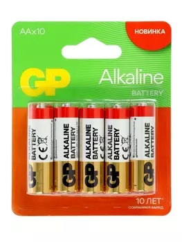 Батарейка алкалиновая GP Super, AA, LR6-10S, пальчиковая, 1.5 В, 10 штук, в блистере