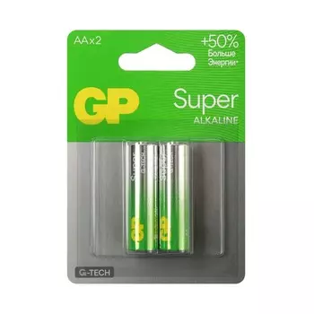 Батарейка алкалиновая GP Super, AA, LR6-2BL, 1.5 В, блистер, 2 шт.