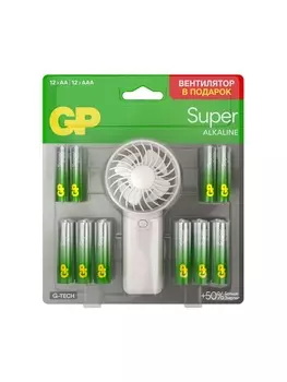 Батарейка алкалиновая GP Super, ААА+АА, LR03+LR6-24BL, 1.5 В, блистер 12+12 шт, вентилятор