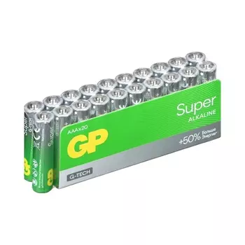 Батарейка алкалиновая GP Super Alkaline G-Tech, AAA, LR03-20BOX, 1.5 В, набор, 20 шт.