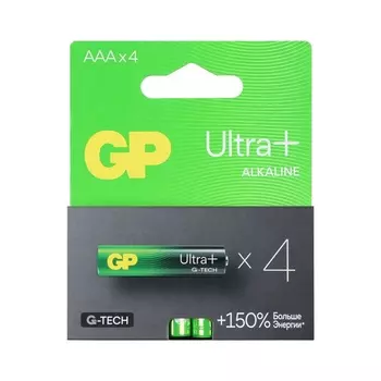 Батарейка алкалиновая GP Ultra Plus Alkaline G-tech, AAA, LR03-4BL, 1.5 В, блистер, 4 шт.