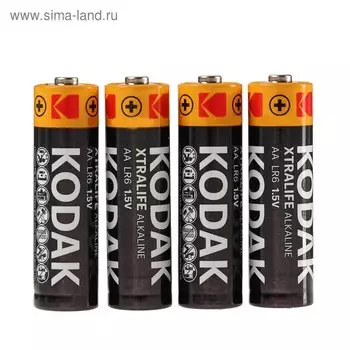 Батарейка алкалиновая Kodak XtraLife, AA, LR6-4S, 1.5 В, спайка, 4 шт.