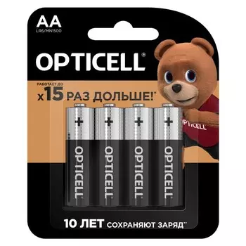 Батарейка алкалиновая OPTICELL, AA, LR6-4BL, 1.5 В, блистер, 4 шт.