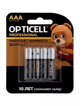 Батарейка алкалиновая OPTICELL PROFESSIONAL, AAA, LR03-4BL, 1.5 В, 4 штуки в блистере