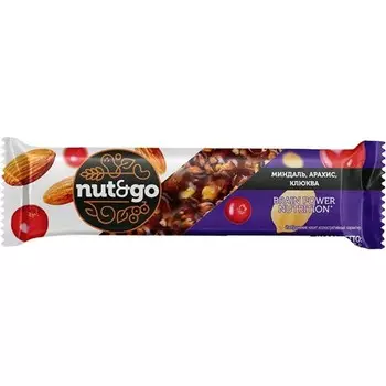Батончик «Nut&Go», миндаль, арахис и клюква, 50 г