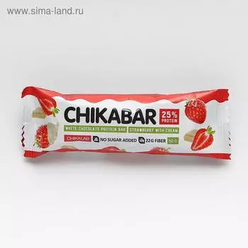 Батончик в шоколаде, CHIKALAB, Клубника со сливками, спортивное питание, 60 г