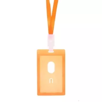 Бейдж-карман вертикальный, (внешний 112 х 67 мм), внутренний 90 х 54 мм, оранжевый, с оранжевой лентой, жёсткокаркасный