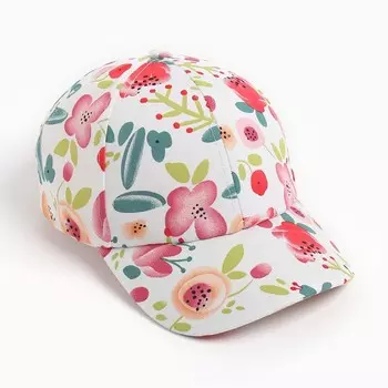 Бейсболка для девочки, цвет белый/цветочки, размер 52-54
