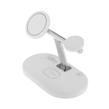 Беспроводная зарядная станция 3 в 1 LCC-83, 15 Вт, MagSafe, с подставкой, подсветка, белая