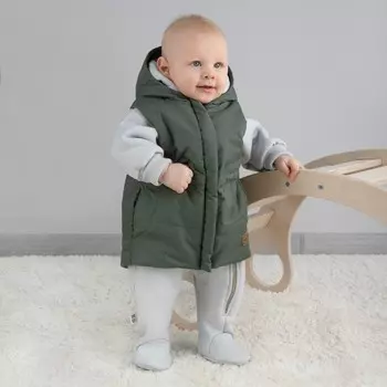 Безрукавка детская утеплённая KinDerLitto «Кантри», рост 86-92 см, цвет зелёно-серый