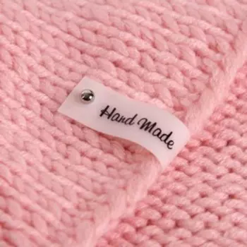 Бирка с кнопкой Hand made, 81.5 см, 10 шт., белая, чёрная