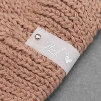 Бирка с кнопкой Hand made, 81.8 см, 10 шт., цвет серебряный, белый