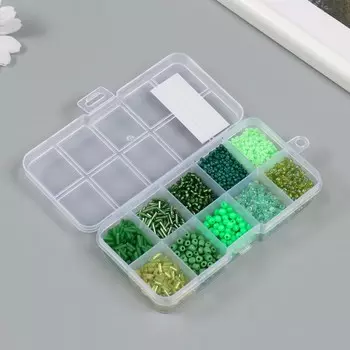 Бисер стекло 2/0, 6/0, 8/0, 12/0 в шкатулке «Зелёный», стеклярус, 12.56.52 см