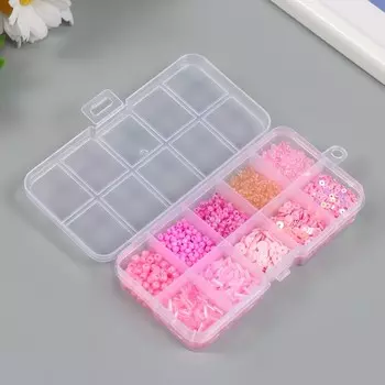 Бисер стекло 6/0, 12/0 в шкатулке «Розовый», стеклярус и пайетки, 12.56.52 см