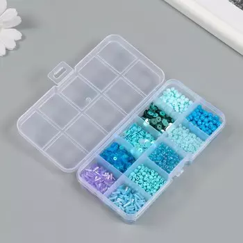 Бисер стекло 6/0, 12/0 в шкатулке «Голубой», стеклярус и пайетки, 12.56.52 см