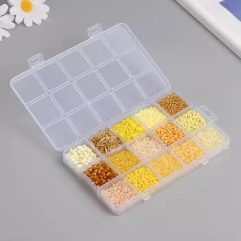 Бисер стекло 6/0, 8/0, 12/0 в шкатулке «Жёлтый», стеклярус, 15.59.51.6 см