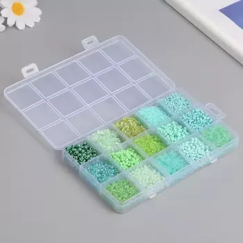 Бисер стекло 6/0, 8/0, 12/0 в шкатулке «Зелёный», стеклярус, 15.59.51.6 см