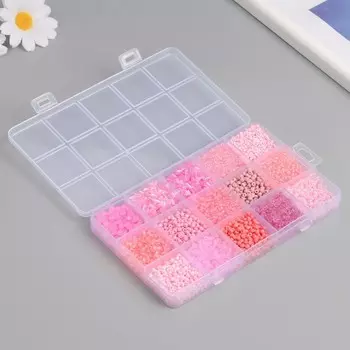 Бисер стекло 6/0, 8/0, 12/0 в шкатулке "Розовый" стеклярус 15,5х9,5х1,6 см