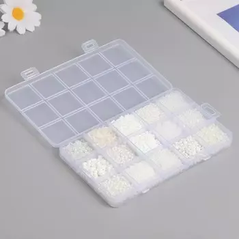 Бисер стекло 6/0, 8/0, 12/0 в шкатулке «Белый», стеклярус, 15.59.51.6 см