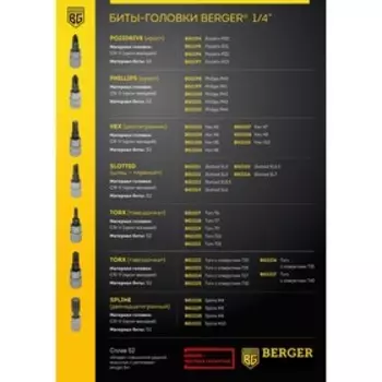 Бита-головка BERGER Spline BG2229, 1/4", М5