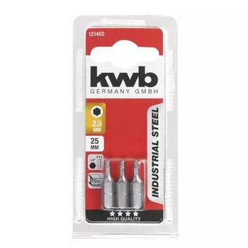 Бита KWB INDUSTRY, HEX2.5, сталь TQ60, 25 мм, 3 шт