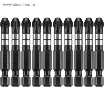 Биты KRAFTOOL Impact Pro 26193-3-50-S10, Е 1/4", 50 мм, PZ3, 10 шт., Pozidriv, кейс