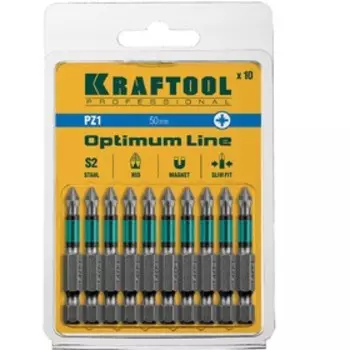 Биты KRAFTOOL Optimum Line 26124-1-50-10, Е 1/4", 50 мм, 10 шт., PZ1