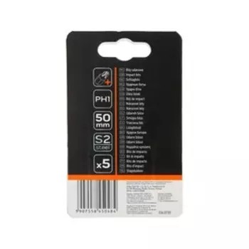 Биты ударные NEO 09-575, PH1 x 50 мм, 1/4", S2, система поглощения крутящего момента, 5 шт.