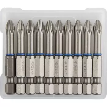 Биты ЗУБР 26011-2-50-10, кованые, CrMo, хвостовик E 1/4, PH2 х 50 мм, 10 шт.