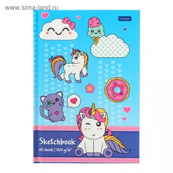 Бизнес-блокнот А6, 80 листов «Единорожки», твёрдая обложка, блок 100 г/м²