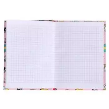 Бизнес-блокнот А6, 80 листов в клетку "Котик с рыбкой", твёрдая обложка, матовая ламинация, блок офсет, МИКС