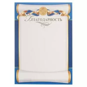 Благодарность "Универсальная" синяя рамка, тиснение, А4