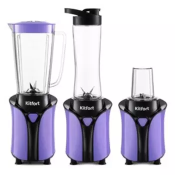 Блендер Kitfort КТ-3034-1, стационарный, 350 Вт, 1/0.6/0.05 л, 1 скорость, фиолетовый