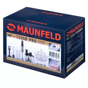 Блендер MAUNFELD MF-123SB PRO, погружной, 1000 Вт, 0.8 л, 4 скорости, 7 насадок, чёрный