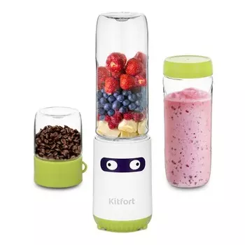 Блендер Shake &amp; Take Kitfort KT-3033-2, портативный, 150 Вт, 0.3/0.5 л, бело-салатовый