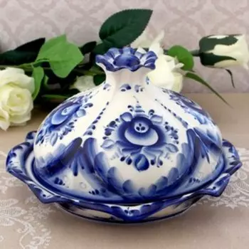 Блинница с крышкой «Цветок», блюдо, 2415 см, фарфор, гжель