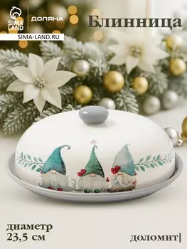 Блинница новогодняя Доляна «Домашние гномики», 23.59.7 см, доломит, белая