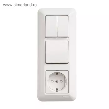 Блок комбинированный SE "Прима", розетка с з/к, выключатель 1-кл., выключатель 2-кл., белый 423394