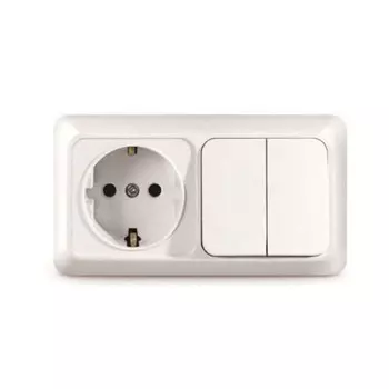 Блок, ОП, «Олимп» UNIVersal О0033, 2 клавиша, розетка, 10А, IP54, цвет белый