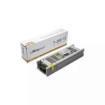 Блок питания SWG, 12В, 200Вт, IP20, 16.7А, металл, узкий, 225x67x40 мм