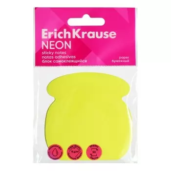 Блок с липким краем бумажный 70х70мм, ErichKrause "Phone Neon", 50 листов, желтый