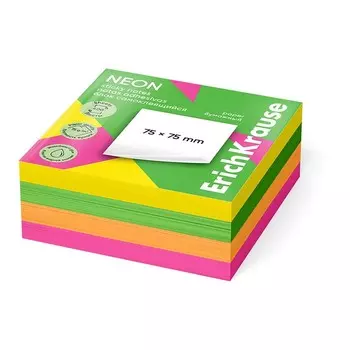 Блок с липким краем бумажный 75х75 мм, ErichKrause "Neon", 400 листов, 4 цвета
