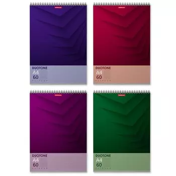 Блокнот на спирали А4, 60 листов, клетка, ErichKrause "Duotone Next", картонная обложка, твёрдая подложка, блок офсет, белизна 100%, МИКС