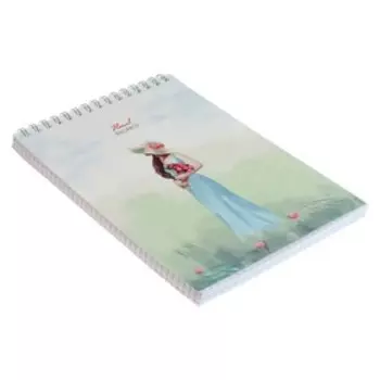 Блокнот А5, 100л в клетку на гребне "Девушка", обложка мелованный картон, ВД лак, блок офсет